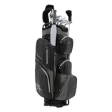 dri play cart bag left 45 profile with accessories and umbrella black grey